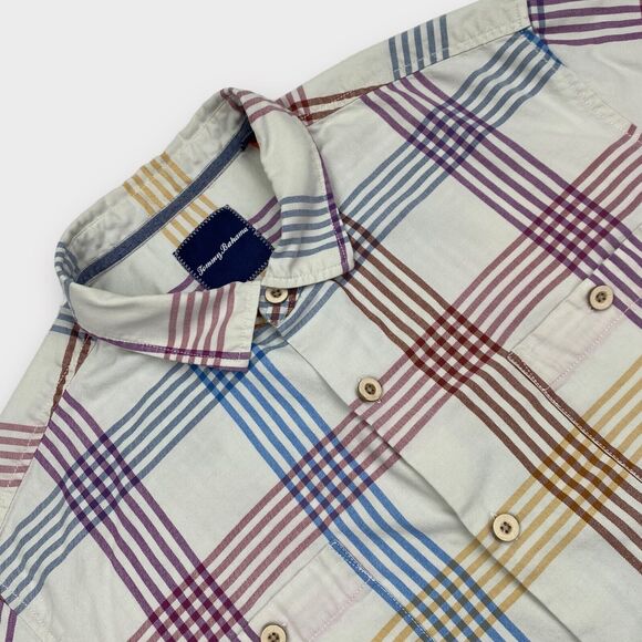 Tommy Bahama Shirt Mens Extra Large Silk Check Striped White Island Zone Pockets - Picture 2 of 14